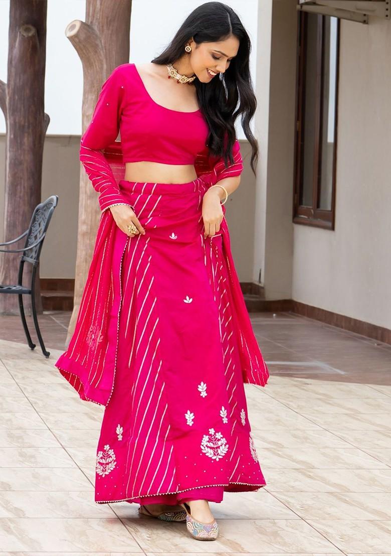 Pink Emboridered Blended Lehenga Choli - Indya