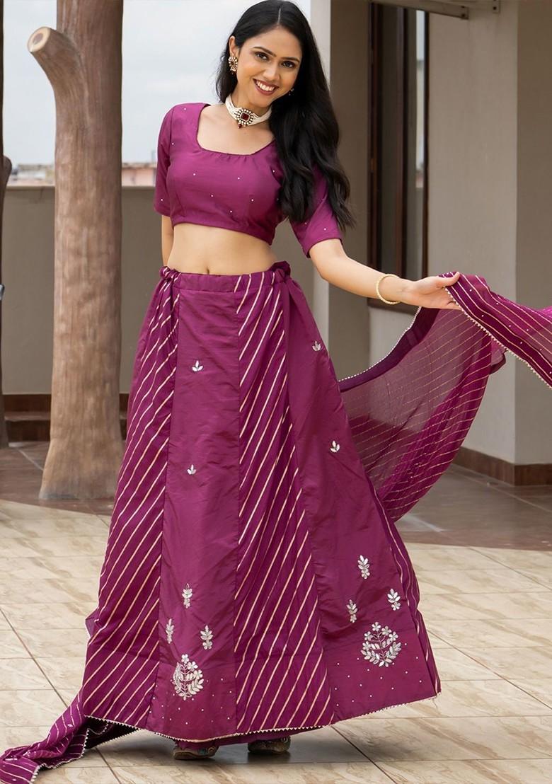 Purple Embellished Blended Lehenga Choli - Indya