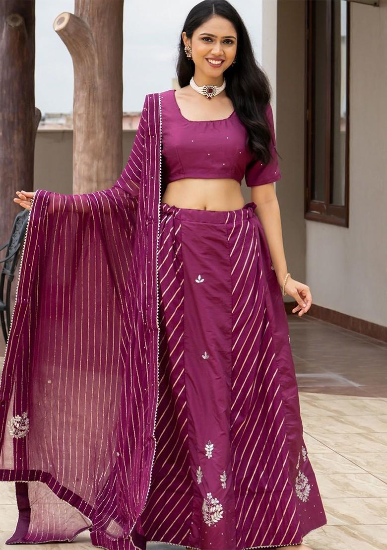 Purple Embellished Blended Lehenga Choli - Indya