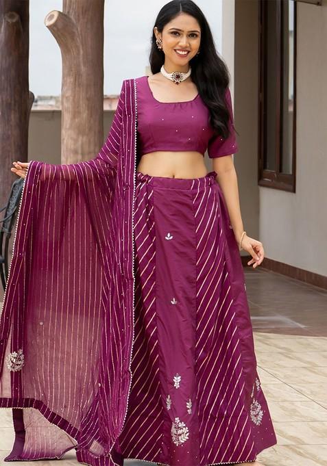 Purple Embellished Blended Lehenga Choli — view on Indya