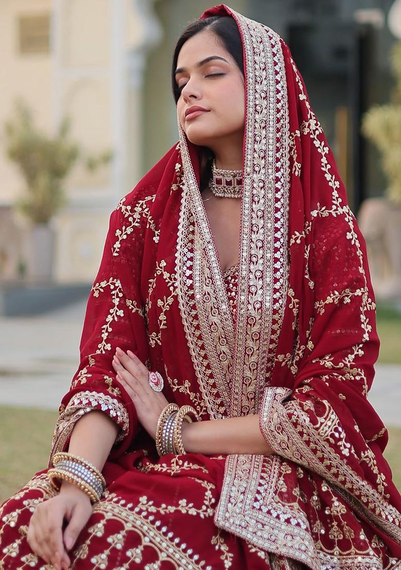 Maroon Embellished Blended Lehenga Choli - Indya