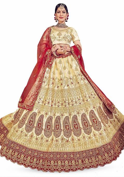 Beige Emboridered Blended Lehenga Choli — view on Indya