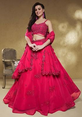 Red Emboridered Blended Lehenga Choli