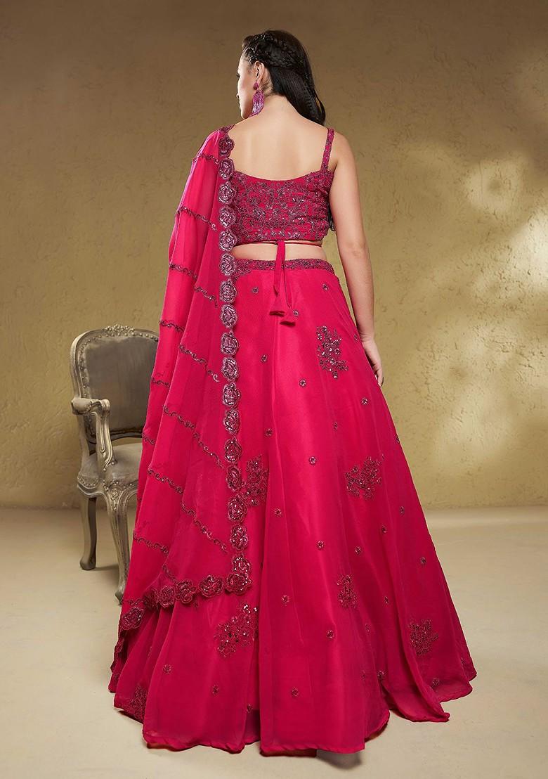 Red Emboridered Blended Lehenga Choli - Indya
