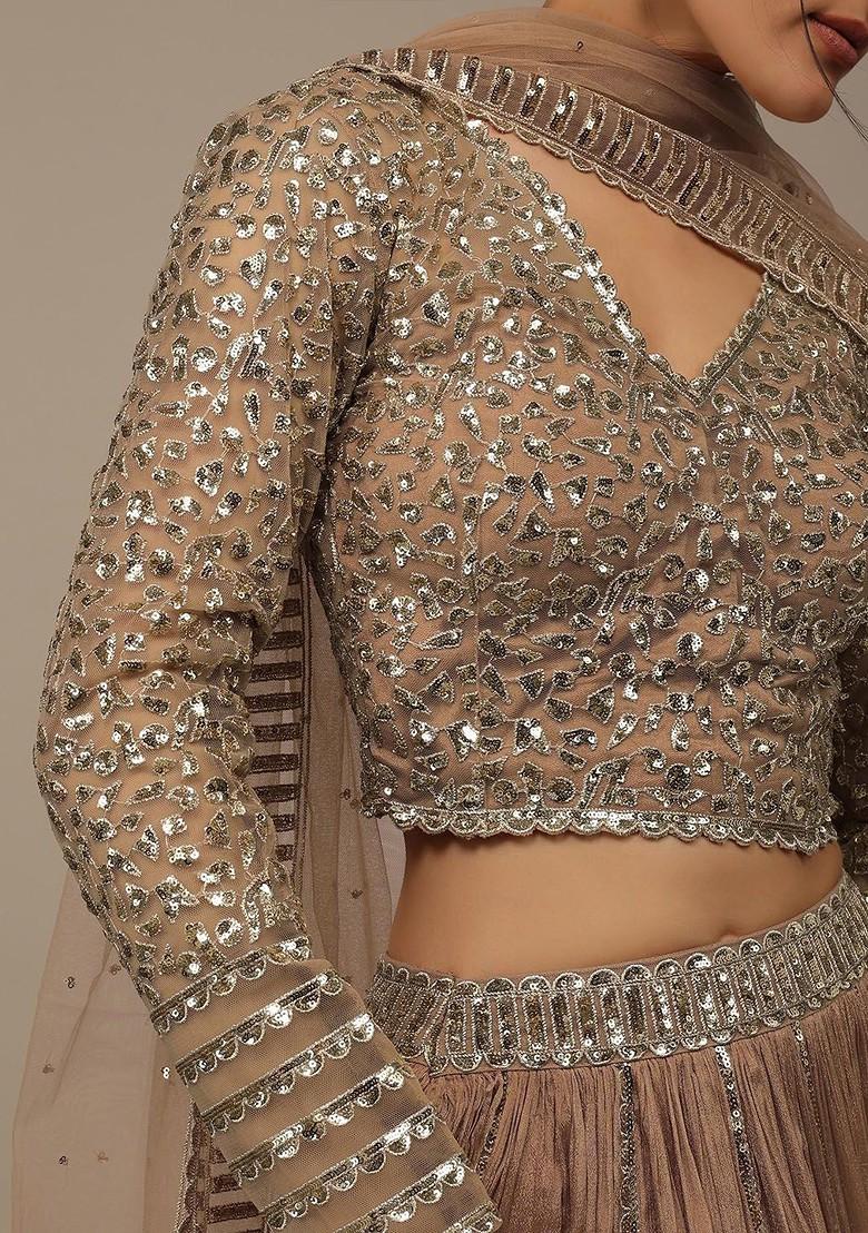 Beige Emboridered Blended Lehenga Choli - Indya