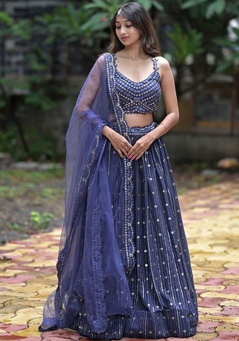 Grey Emboridered Blended Lehenga Choli — view on Indya