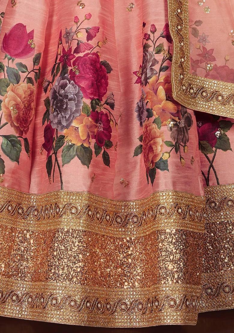 Peach Embellished Blended Lehenga Choli - Indya