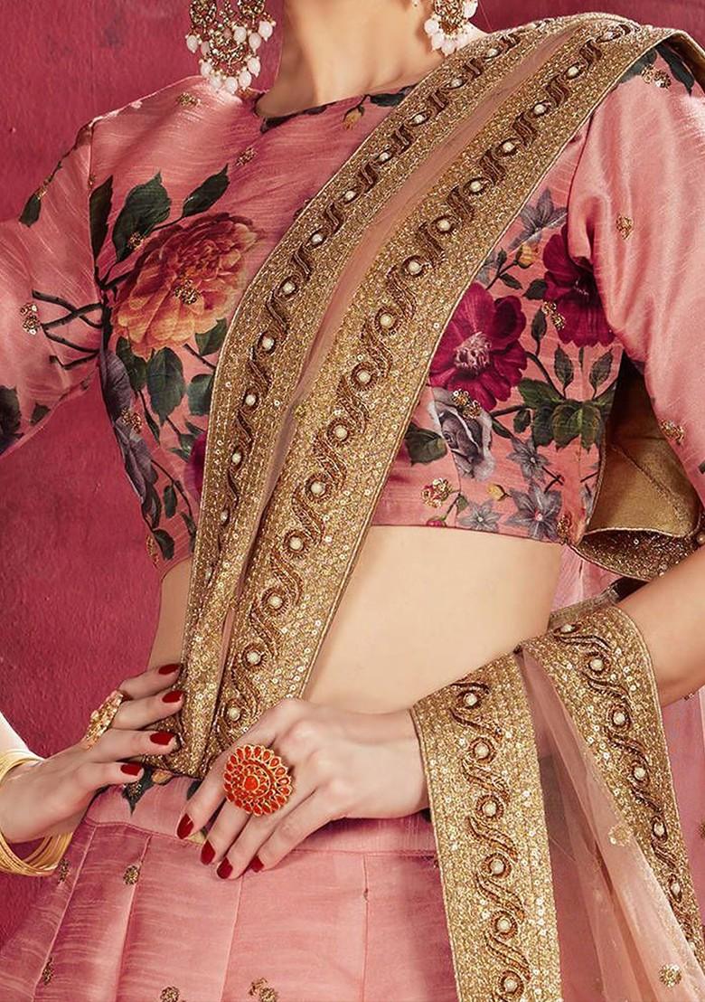 Peach Embellished Blended Lehenga Choli - Indya