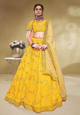 Yellow Emboridered Blended Lehenga Choli