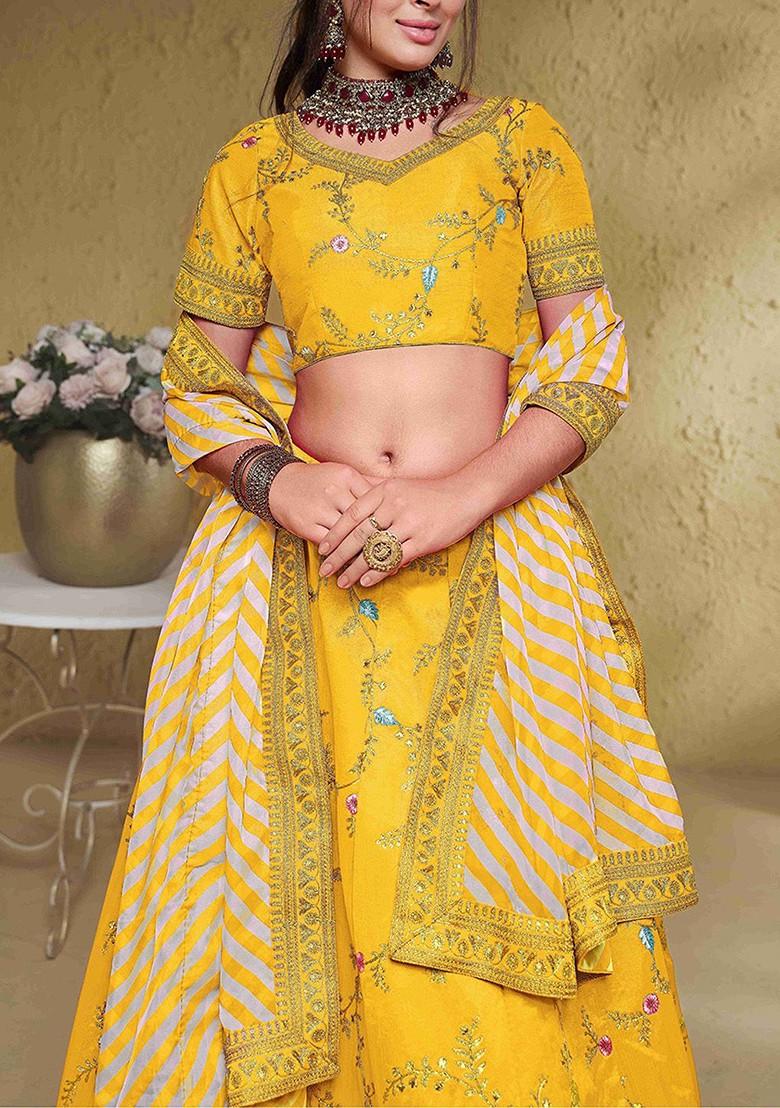 Yellow Emboridered Blended Lehenga Choli - Indya