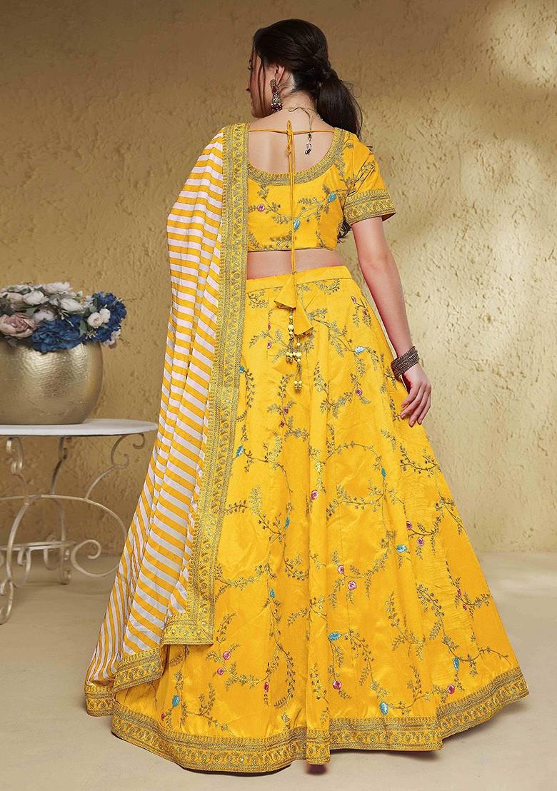Yellow Emboridered Blended Lehenga Choli - Indya