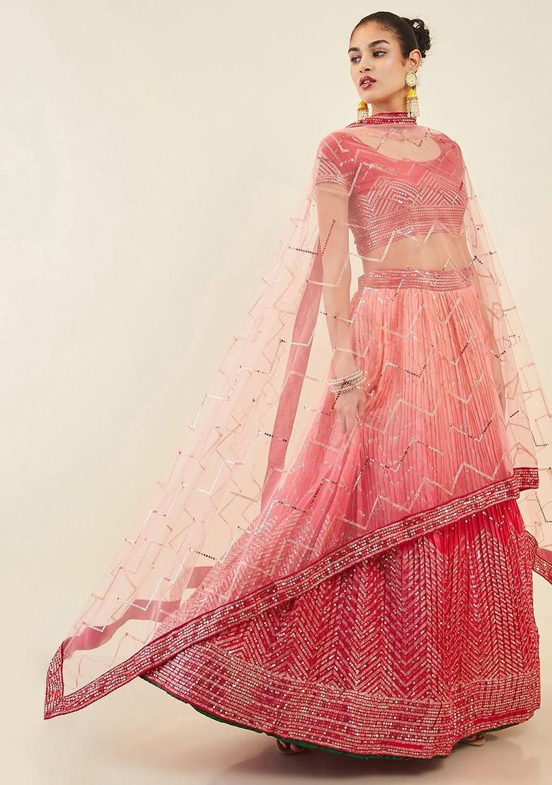 Pink Embellished Blended Lehenga Choli - Indya
