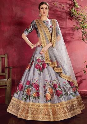 Grey Embellished Blended Lehenga Choli