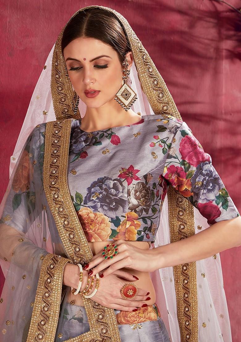 Grey Embellished Blended Lehenga Choli - Indya