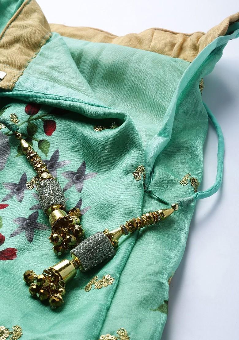 Green Embellished Blended Lehenga Choli - Indya