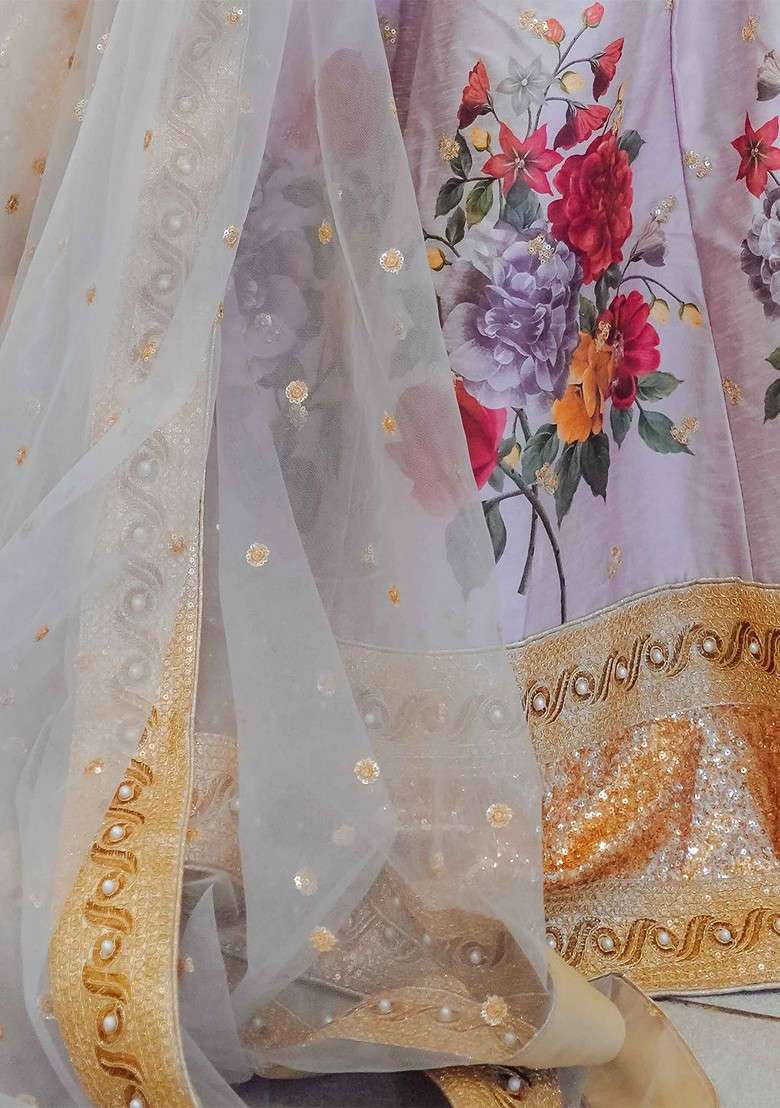 Grey Embellished Blended Lehenga Choli - Indya