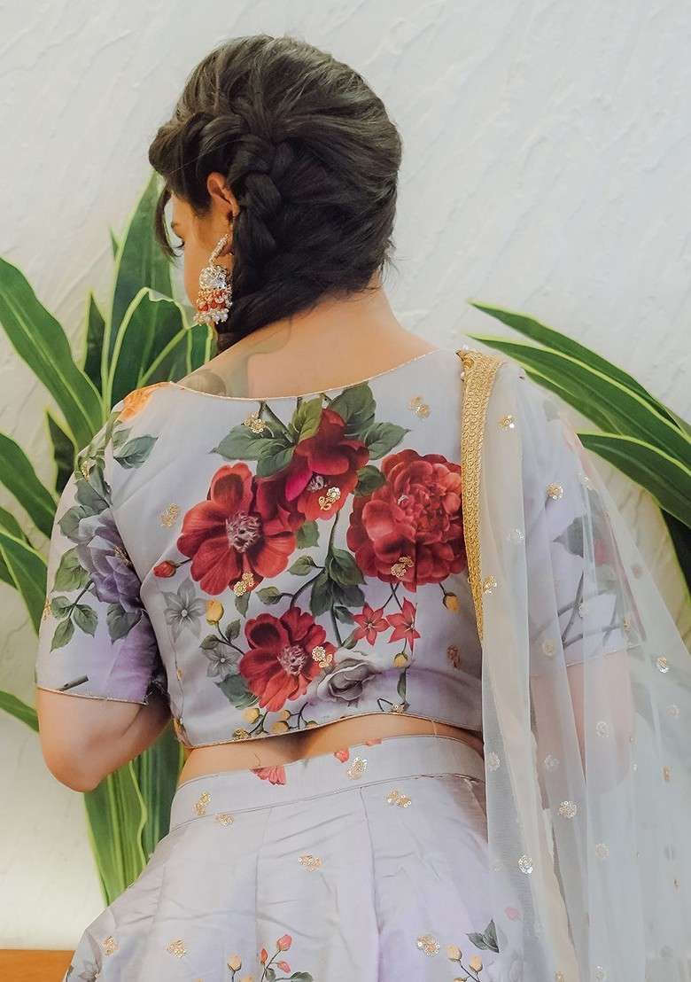 Grey Embellished Blended Lehenga Choli - Indya