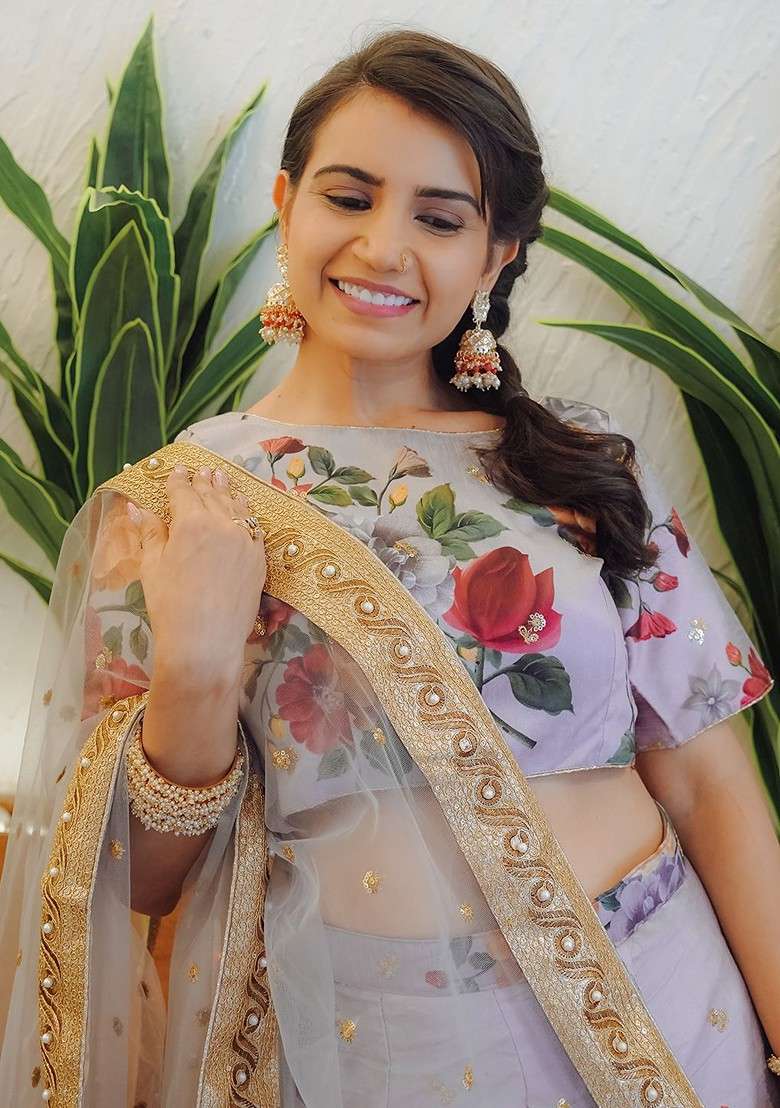 Grey Embellished Blended Lehenga Choli - Indya