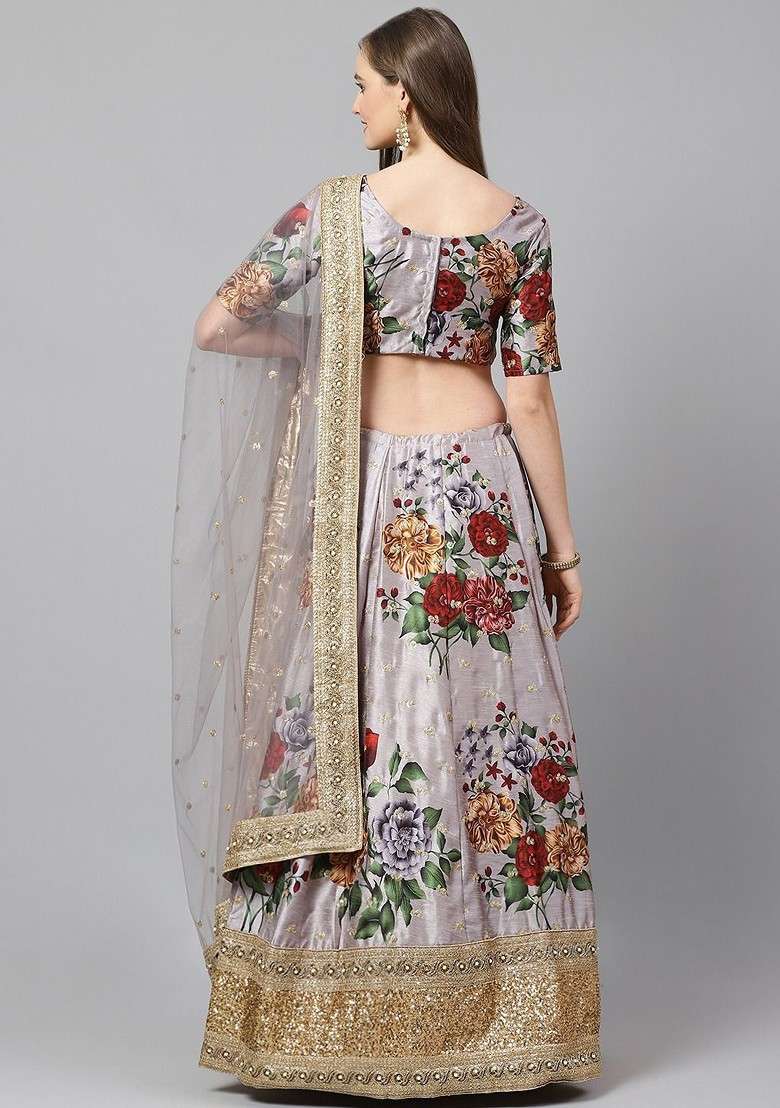 Grey Embellished Blended Lehenga Choli - Indya