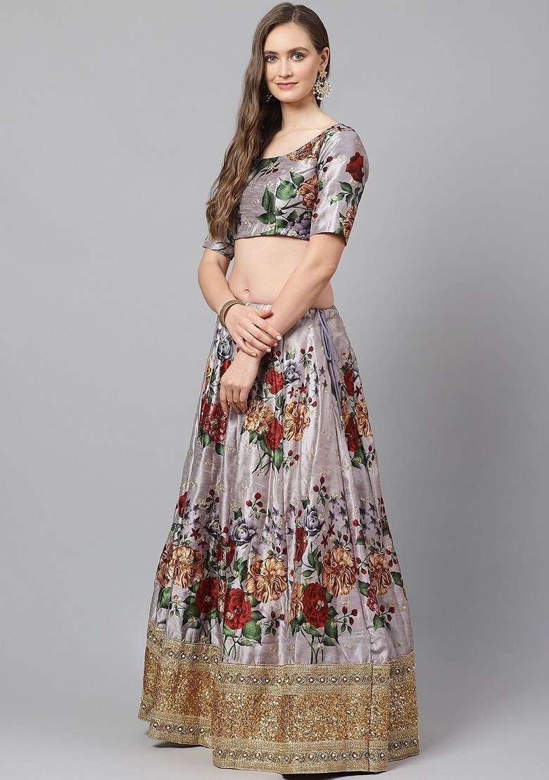 Grey Embellished Blended Lehenga Choli - Indya
