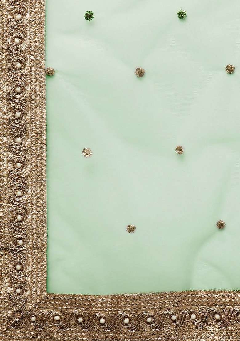 Green Printed Blended Lehenga Choli - Indya