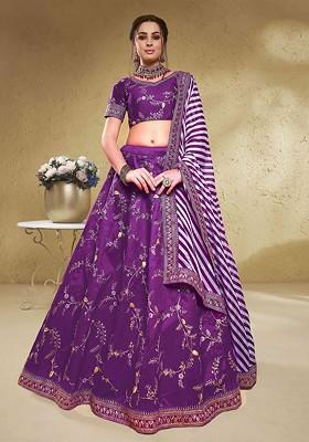 Purple Emboridered Blended Lehenga Choli