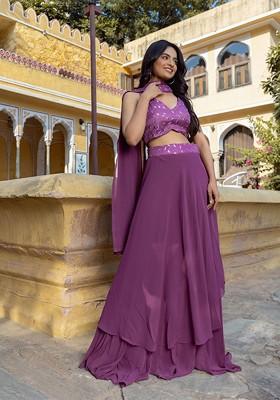 Purple Emboridered Blended Lehenga Choli