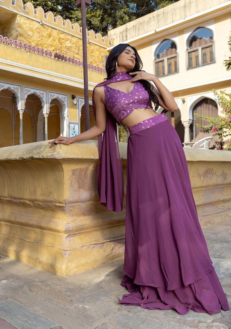 Purple Emboridered Blended Lehenga Choli - Indya
