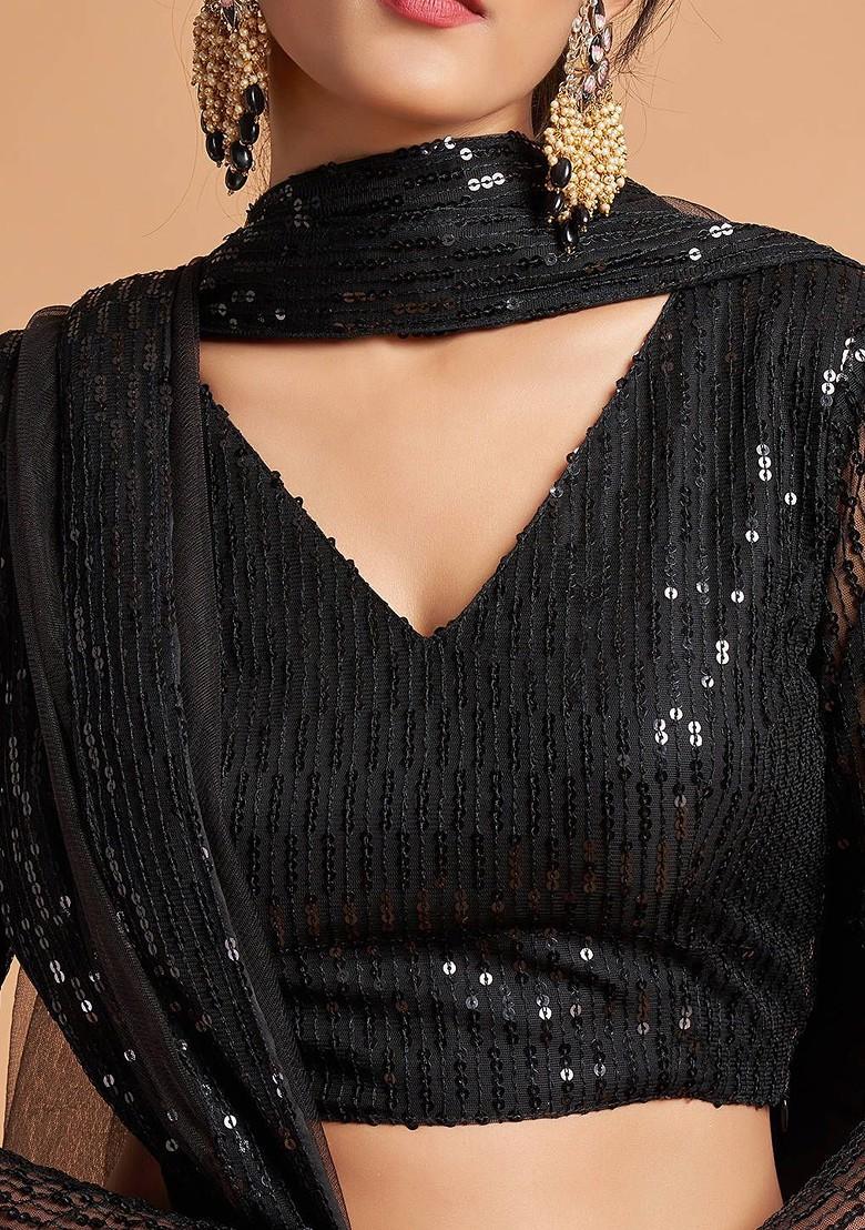 Black Emboridered Blended Lehenga Choli - Indya