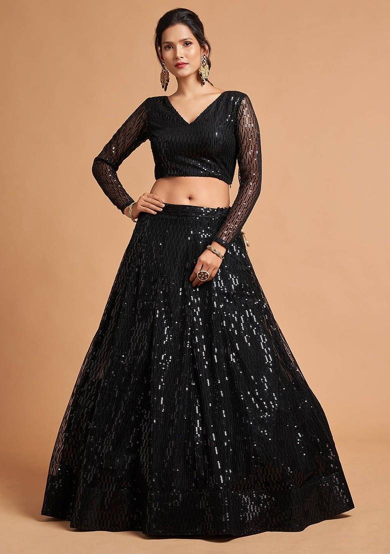 Black Emboridered Blended Lehenga Choli - Indya