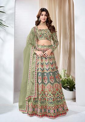 Green Emboridered Blended Lehenga Choli