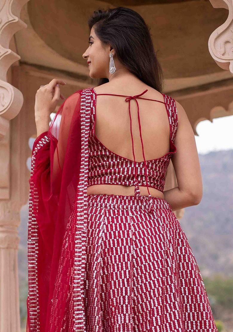 Pink Embellished Blended Lehenga Choli - Indya