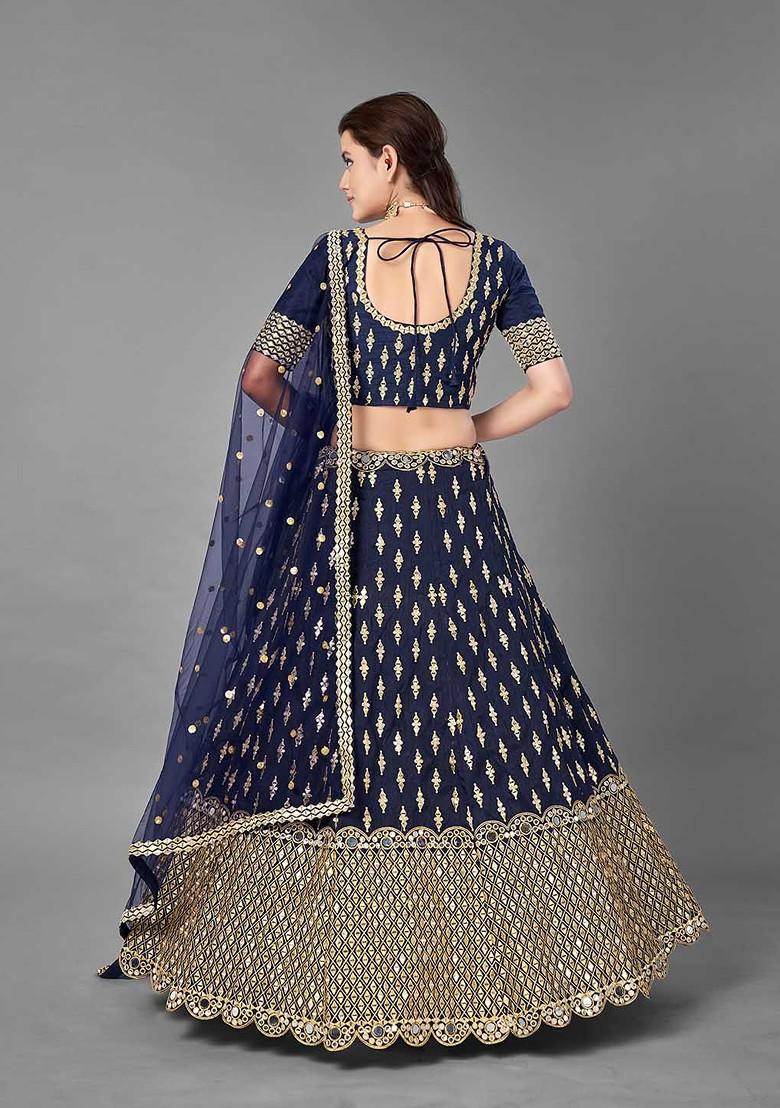 Navy Blue Emboridered Blended Lehenga Choli - Indya