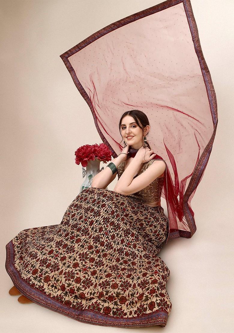 Cream Emboridered Blended Lehenga Choli - Indya