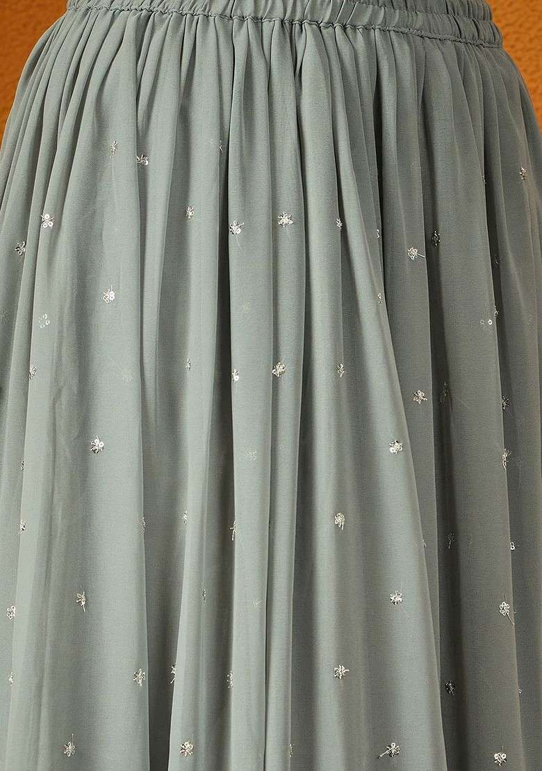 Grey Emboridered Blended Lehenga Choli - Indya