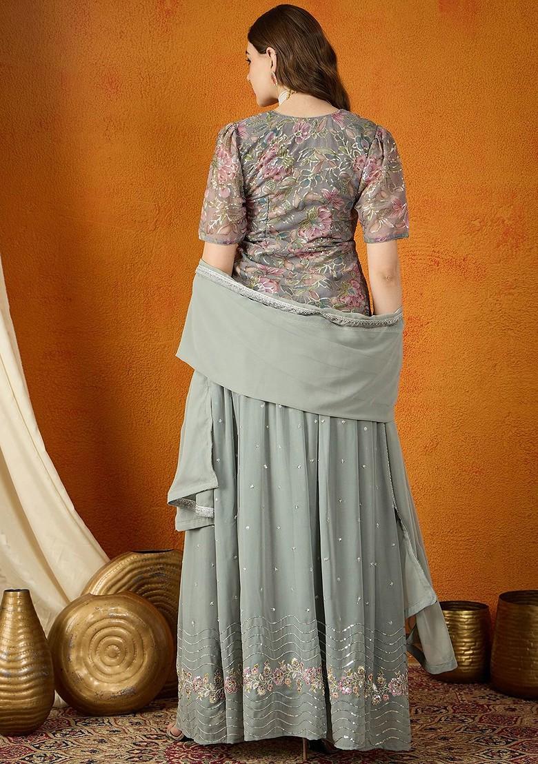 Grey Emboridered Blended Lehenga Choli - Indya