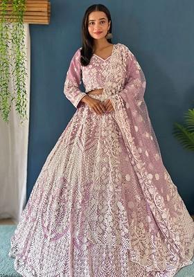 Pink Embellished Blended Lehenga Choli