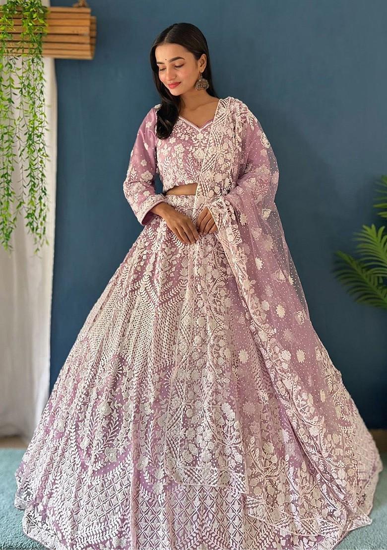 Pink Embellished Blended Lehenga Choli - Indya