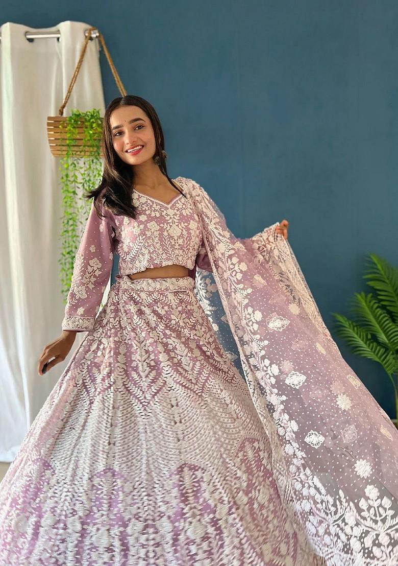 Pink Embellished Blended Lehenga Choli - Indya