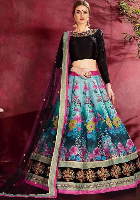 Black Embellished Blended Lehenga Choli — view on Indya