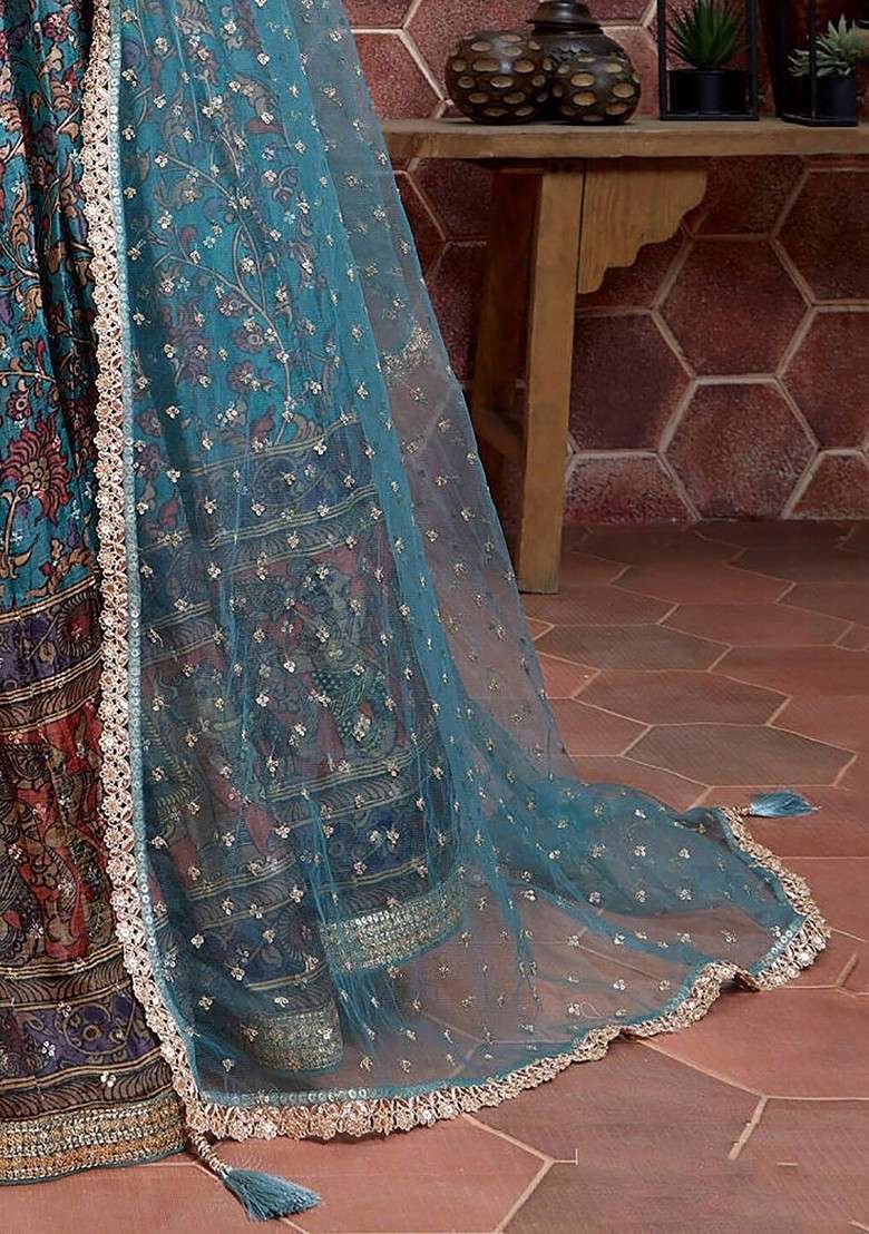 Blue Embellished Blended Lehenga Choli - Indya
