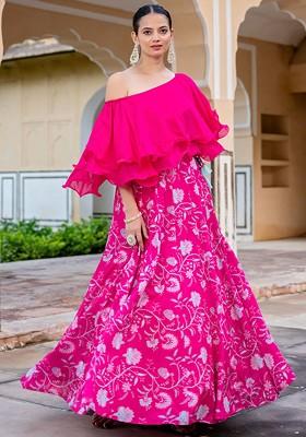 Pink Printed Blended Lehenga Choli