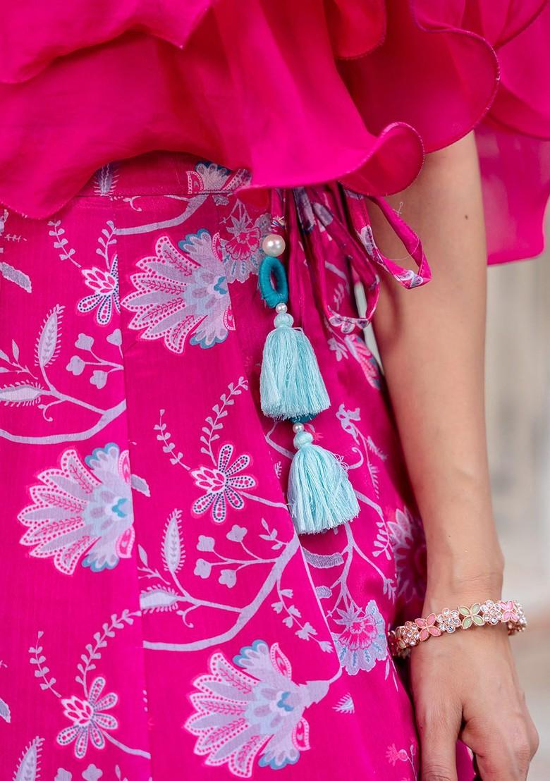 Pink Printed Blended Lehenga Choli - Indya