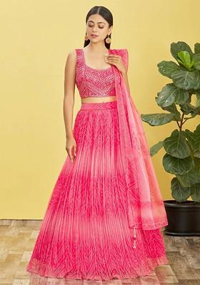 Pink Embellished Blended Lehenga Choli