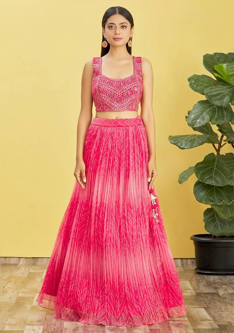 Pink Embellished Blended Lehenga Choli - Indya