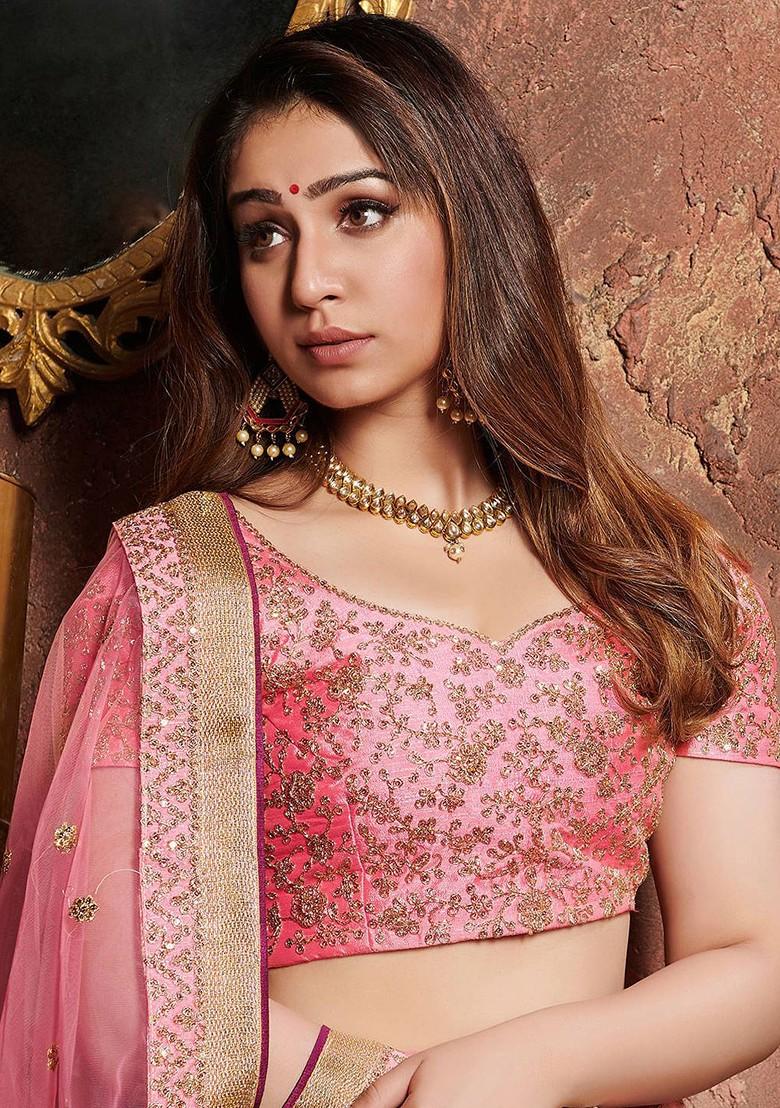 Purple Emboridered Blended Lehenga Choli - Indya