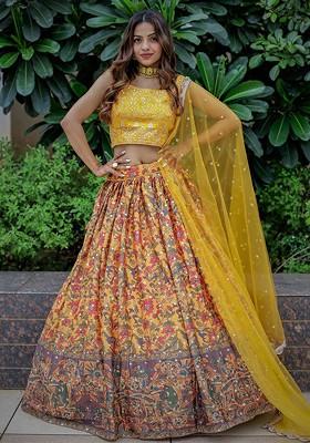 Yellow Embellished Blended Lehenga Choli