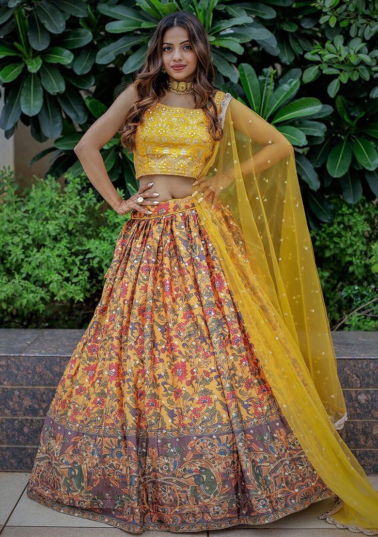 Yellow Embellished Blended Lehenga Choli - Indya