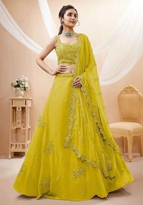Yellow Emboridered Blended Lehenga Choli
