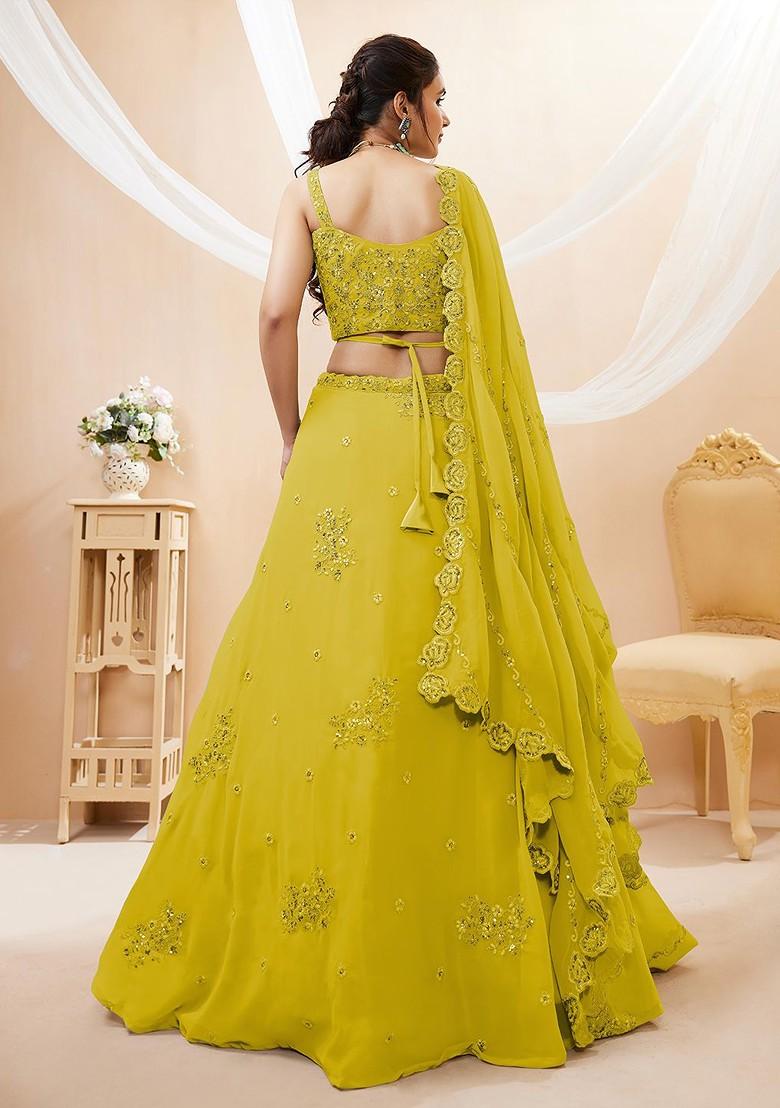 Yellow Emboridered Blended Lehenga Choli - Indya